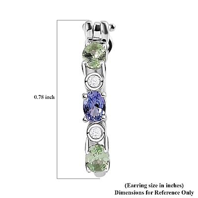 Brazilian Mint Garnet and Multi Gemstone Art Deco Hoop Earrings in Rhodium Over Sterling Silver 1.15 ctw