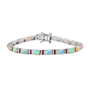 Premium Ethiopian Welo Opal and Niassa Ruby (FF) Bracelet in Platinum Over Sterling Silver (6.50 In) 7.20 ctw