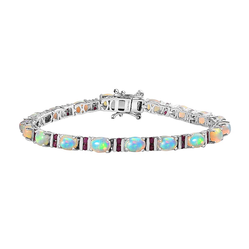 Premium Ethiopian Welo Opal and Niassa Ruby (FF) Bracelet in Platinum Over Sterling Silver (6.50 In) 7.20 ctw