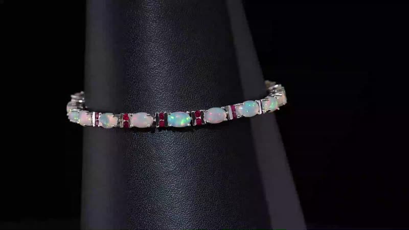 Premium Ethiopian Welo Opal, Niassa Ruby (FF) Bracelet in Platinum Over Sterling Silver (6.50 In) 7.20 ctw
