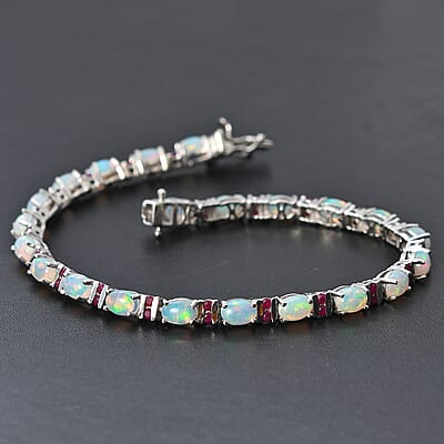 Premium Ethiopian Welo Opal and Niassa Ruby (FF) Bracelet in Platinum Over Sterling Silver (6.50 In) 7.20 ctw