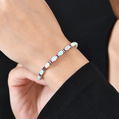 Premium Ethiopian Welo Opal and Niassa Ruby (FF) Bracelet in Platinum Over Sterling Silver (6.50 In) 7.20 ctw