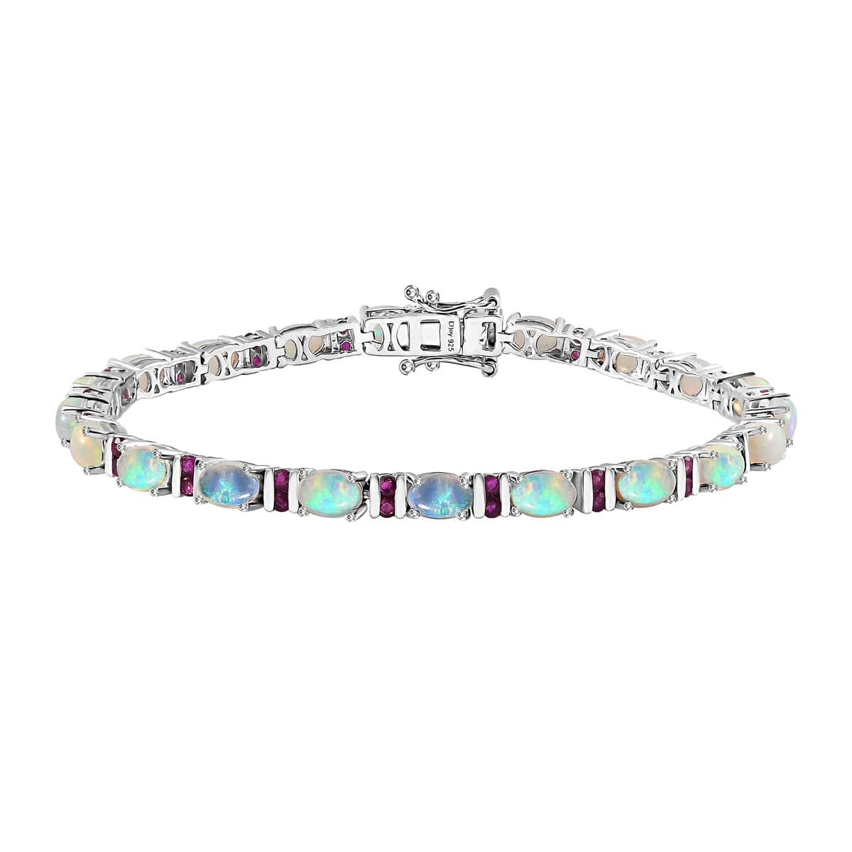 Premium Ethiopian Welo Opal and Niassa Ruby (FF) Tennis Bracelet in Platinum Over Sterling Silver (7.25 In) 8.00 ctw image number 0