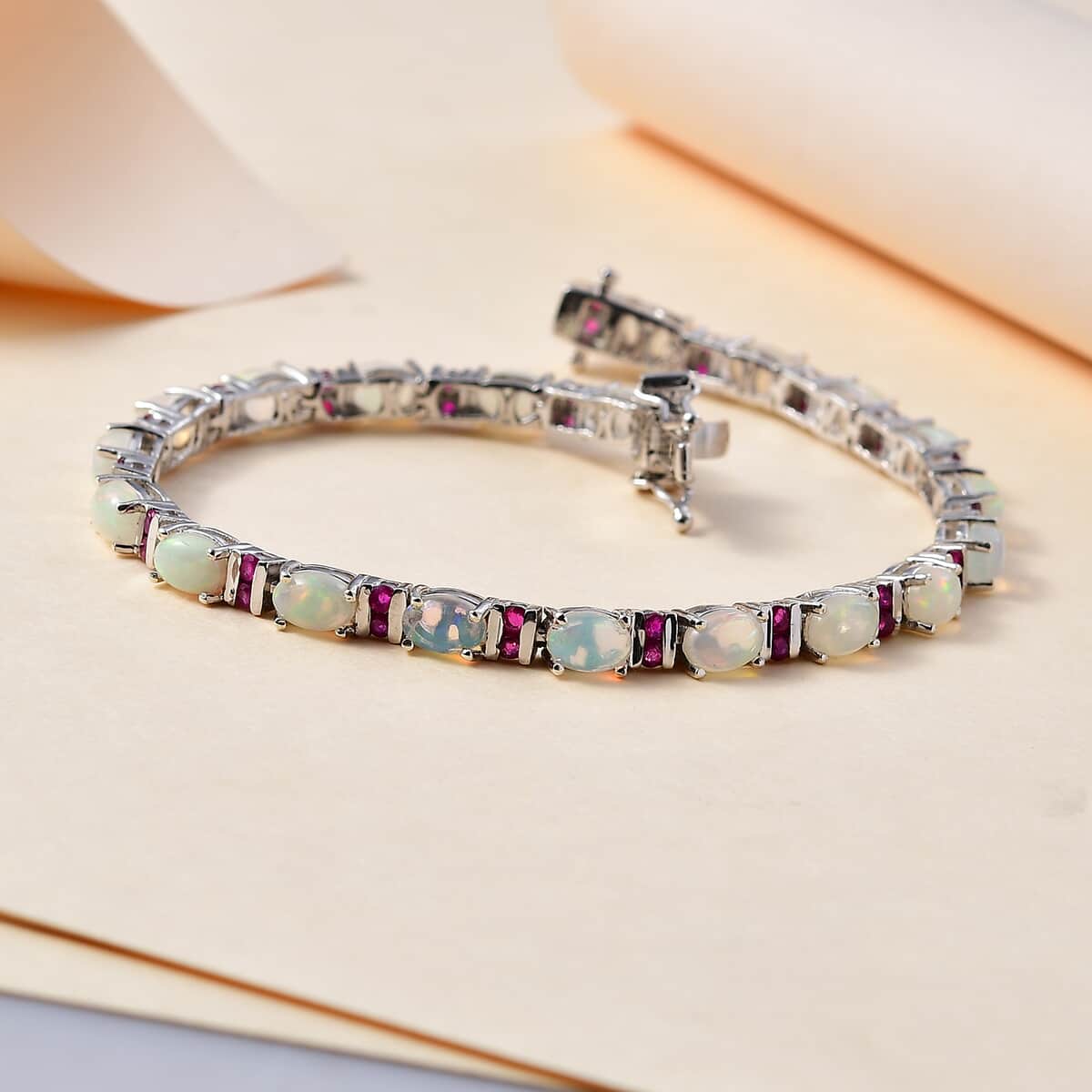 Premium Ethiopian Welo Opal and Niassa Ruby (FF) Tennis Bracelet in Platinum Over Sterling Silver (7.25 In) 8.00 ctw image number 1