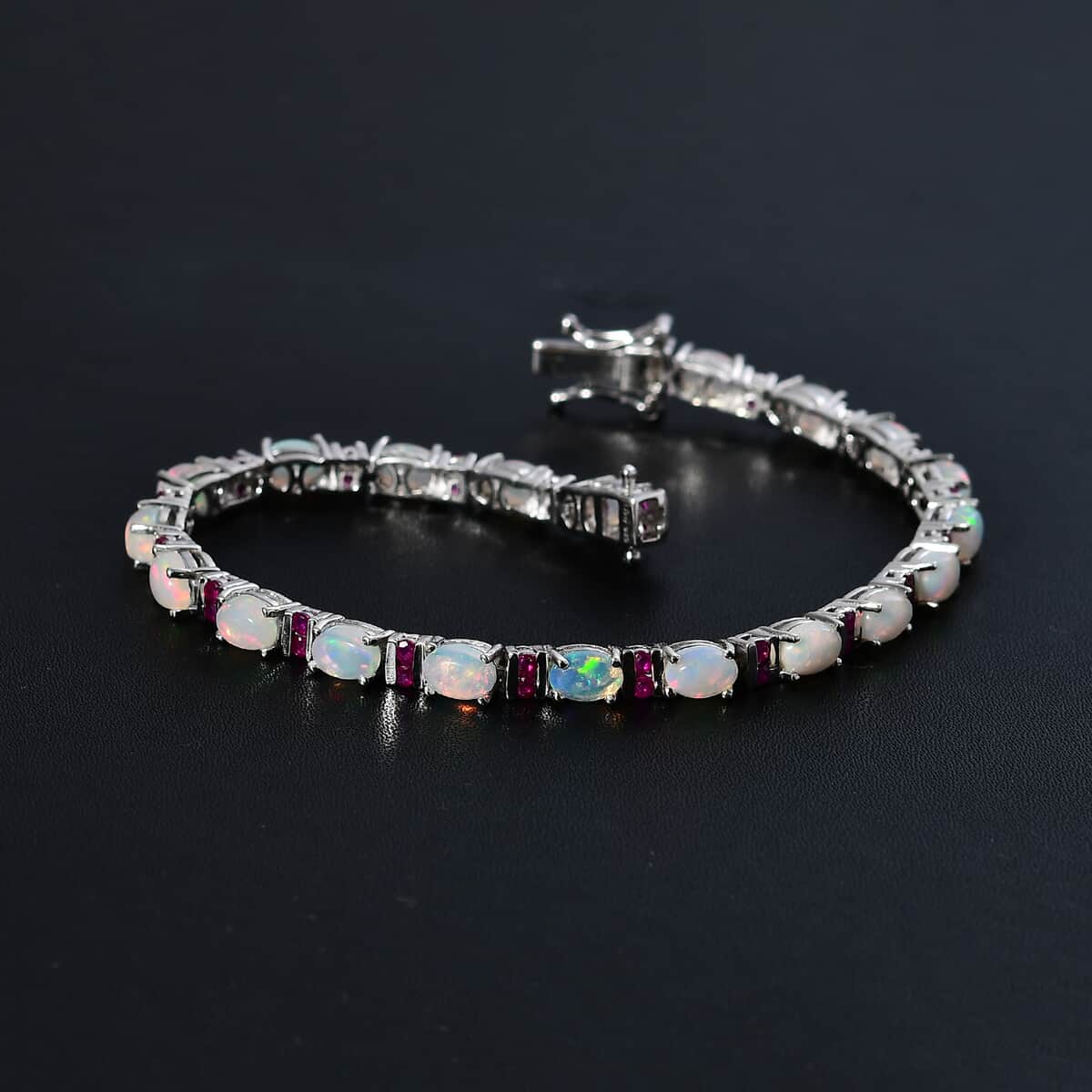 Premium Ethiopian Welo Opal and Niassa Ruby (FF) Tennis Bracelet in Platinum Over Sterling Silver (7.25 In) 8.00 ctw image number 2