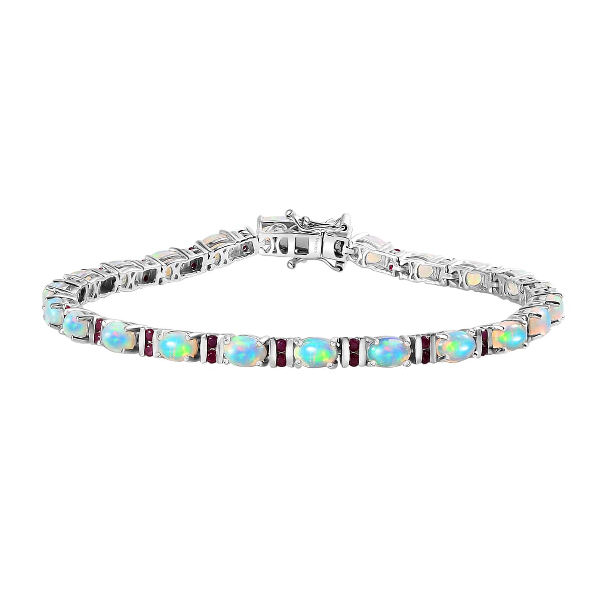 Premium Ethiopian Welo Opal and Niassa Ruby (FF) Tennis Bracelet in Platinum Over Sterling Silver (8.00 In) 8.80 ctw image number 0