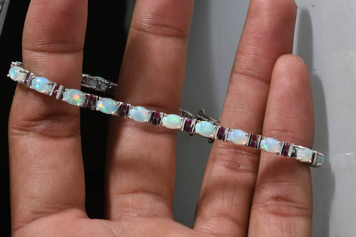 Premium Ethiopian Welo Opal and Niassa Ruby (FF) Tennis Bracelet in Platinum Over Sterling Silver (8.00 In) 8.80 ctw image number 5