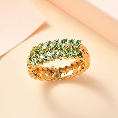 Brazilian Mint Garnet Leaf Ring in 18K Vermeil Yellow Gold Over Sterling Silver (Size 6.0) 1.25 ctw