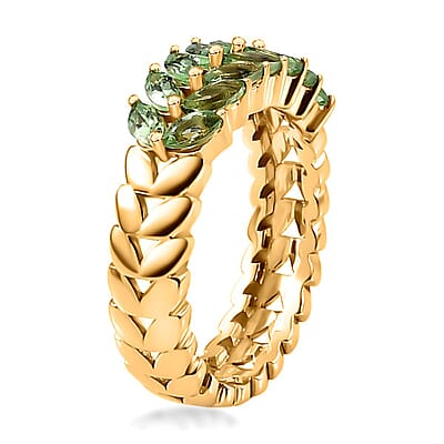 Brazilian Mint Garnet Leaf Ring in 18K Vermeil Yellow Gold Over Sterling Silver (Size 6.0) 1.25 ctw