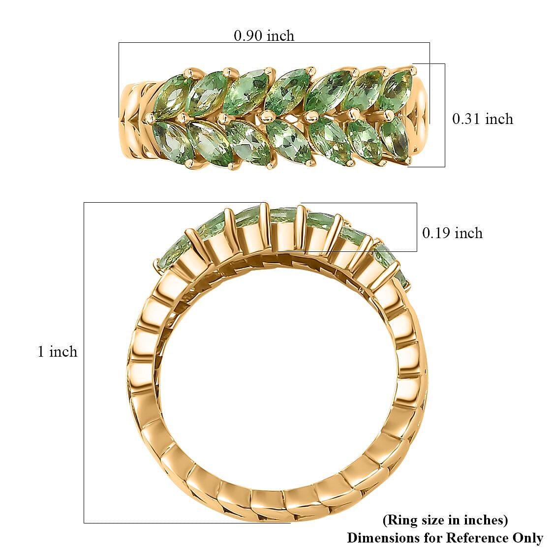 Brazilian Mint Garnet Leaf Ring in 18K Vermeil Yellow Gold Over Sterling Silver (Size 6.0) 1.25 ctw