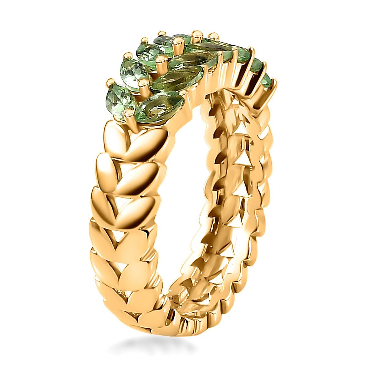 Brazilian Mint Garnet Leaf Ring in 18K Vermeil Yellow Gold Over Sterling Silver (Size 9.0) 1.25 ctw image number 3