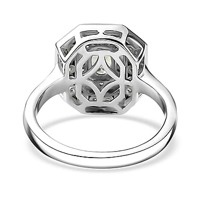 Brazilian Mint Garnet and White Zircon Art Deco Ring in Rhodium Over Sterling Silver (Size 5.0) 1.15 ctw