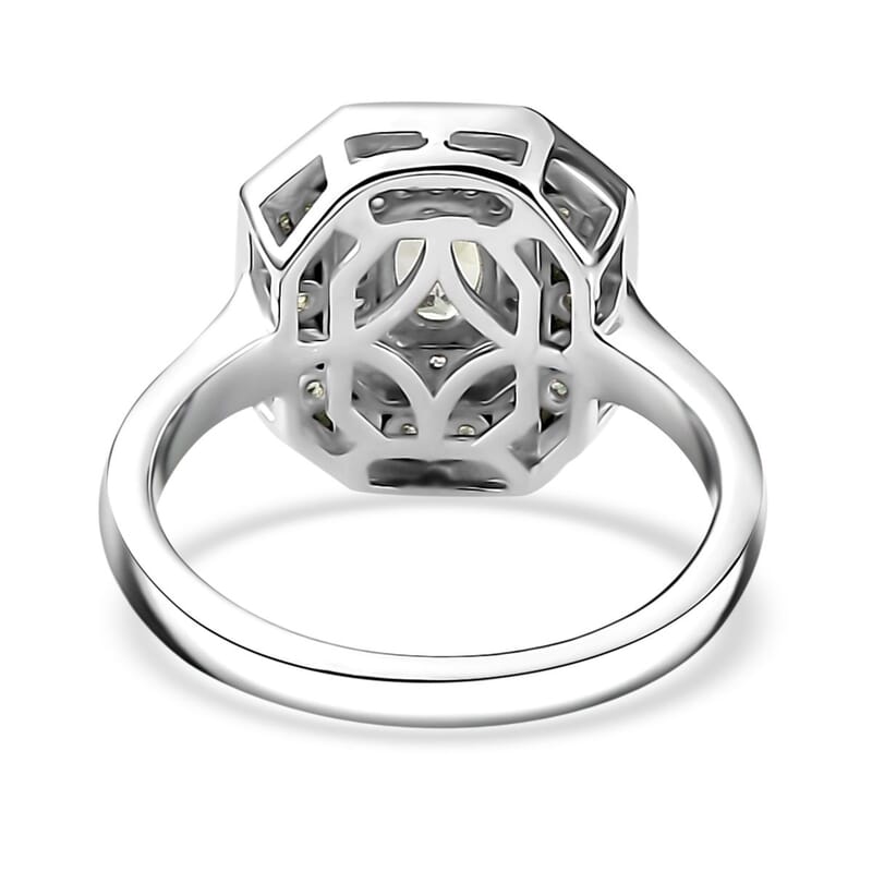 Brazilian Mint Garnet and White Zircon Art Deco Ring in Rhodium Over Sterling Silver (Size 5.0) 1.15 ctw