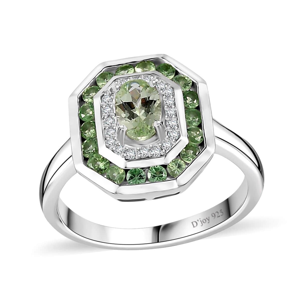 Brazilian Mint Garnet, White Zircon Ring in Rhodium Over Sterling Silver (Size 7.0) 1.15 ctw image number 0