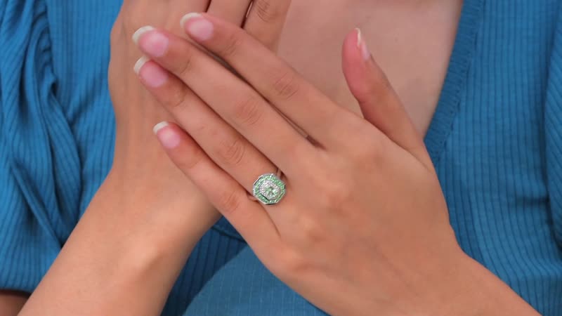 Brazilian Mint Garnet, White Zircon Ring in Rhodium Over Sterling Silver (Size 7.0) 1.15 ctw