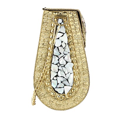 Handmade MOP Inlay and Beads Work Metal Cluth Sling Bag - Golden