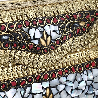 Handmade MOP Inlay and Beads Work Metal Cluth Sling Bag - Golden