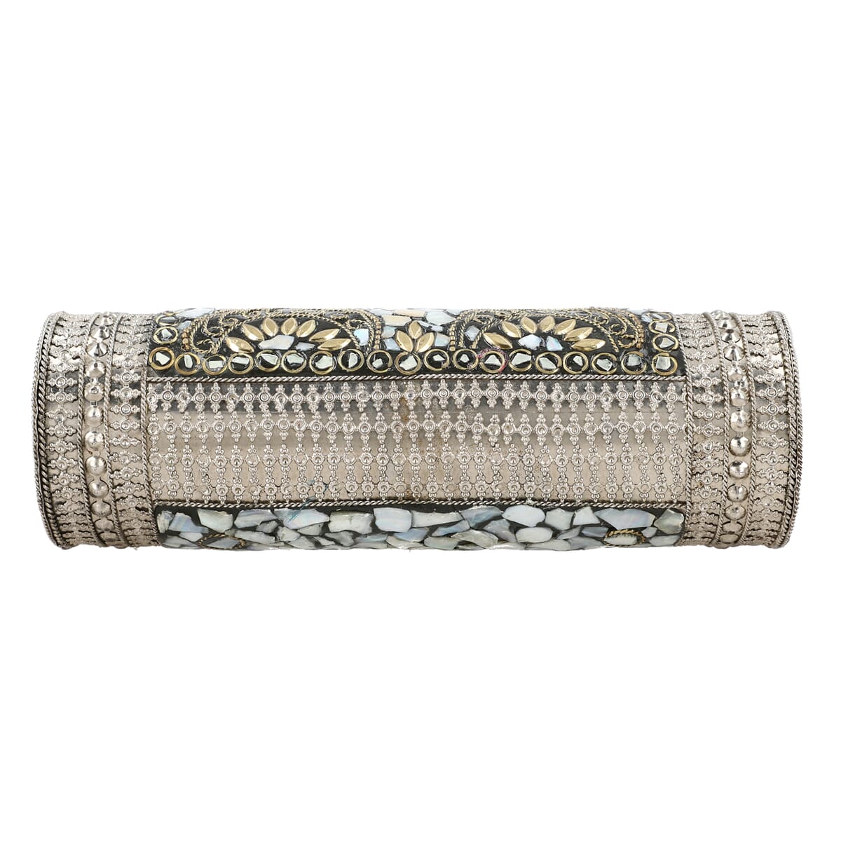 Handmade MOP Inlay and Beads Work Metal Cluth Sling Bag - Silver Color image number 7