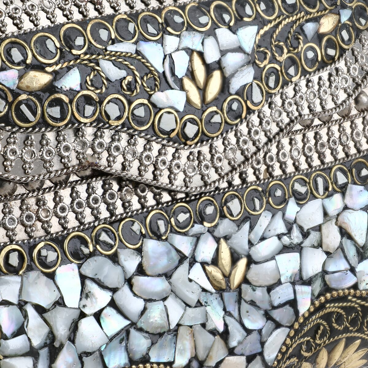Handmade MOP Inlay and Beads Work Metal Cluth Sling Bag - Silver Color image number 8