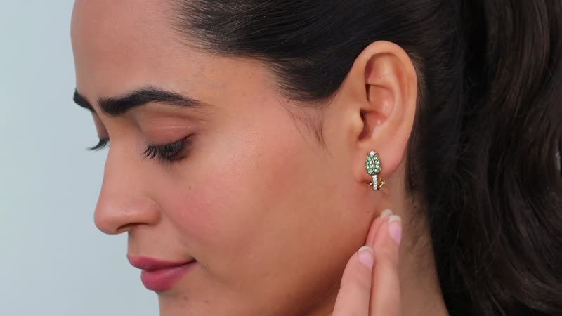 Brazilian Mint Garnet and Moissanite Tulip Flower Earrings in 18K Vermeil Yellow Gold Over Sterling Silver 0.70 ctw