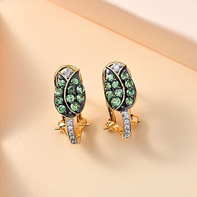 Brazilian Mint Garnet and Moissanite Tulip Flower Earrings in 18K Vermeil Yellow Gold Over Sterling Silver 0.70 ctw