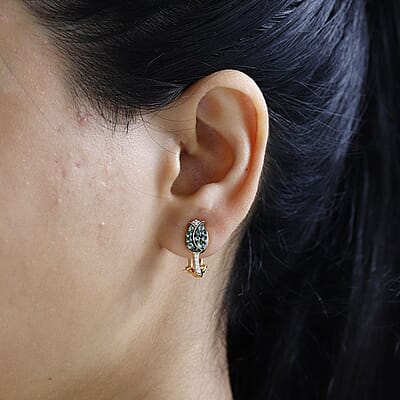 Brazilian Mint Garnet and Moissanite Tulip Flower Earrings in 18K Vermeil Yellow Gold Over Sterling Silver 0.70 ctw