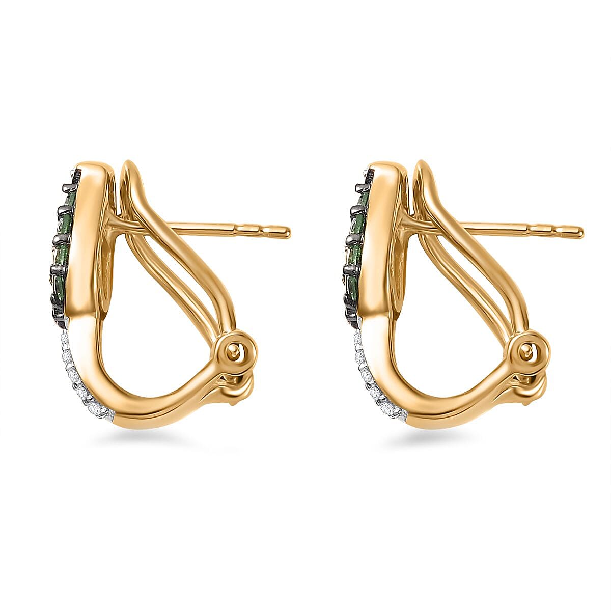 Brazilian Mint Garnet and Moissanite Tulip Flower Earrings in 18K Vermeil Yellow Gold Over Sterling Silver 0.70 ctw