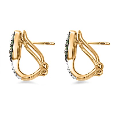 Brazilian Mint Garnet and Moissanite Tulip Flower Earrings in 18K Vermeil Yellow Gold Over Sterling Silver 0.70 ctw