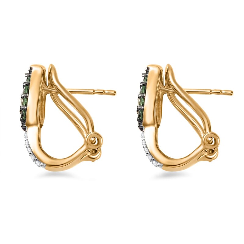 Brazilian Mint Garnet and Moissanite Tulip Flower Earrings in 18K Vermeil Yellow Gold Over Sterling Silver 0.70 ctw