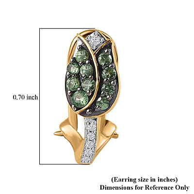 Brazilian Mint Garnet and Moissanite Tulip Flower Earrings in 18K Vermeil Yellow Gold Over Sterling Silver 0.70 ctw