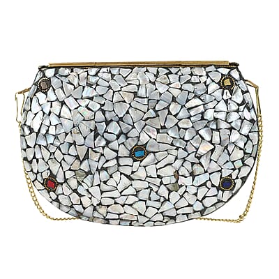Handmade MOP Inlay and Beads Work Metal Cluth Sling Bag - Golden