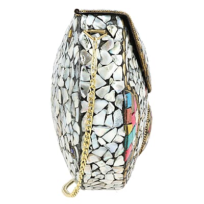 Handmade MOP Inlay and Beads Work Metal Cluth Sling Bag - Golden