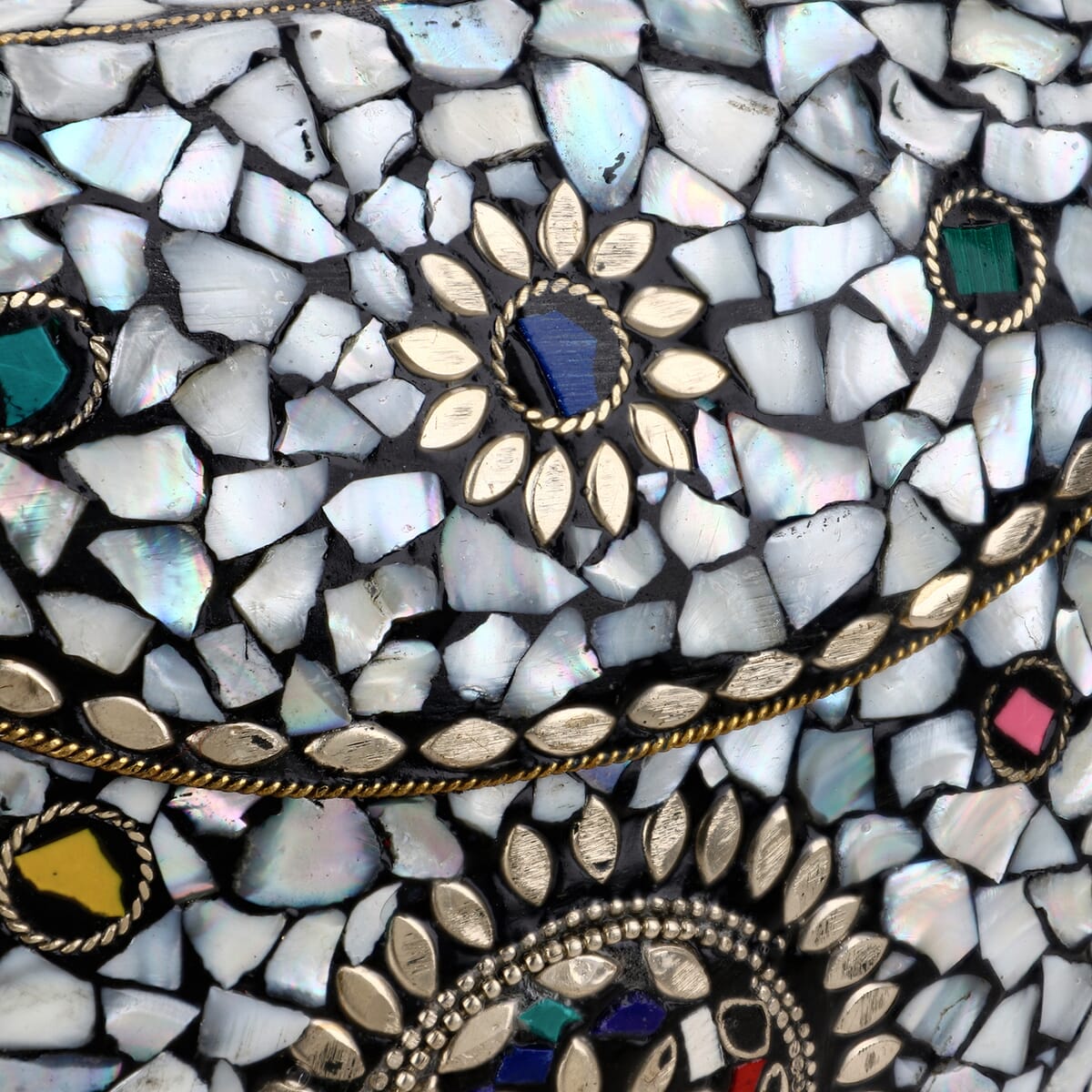 Handmade MOP Inlay and Beads Work Metal Cluth Sling Bag - Silver Color image number 8