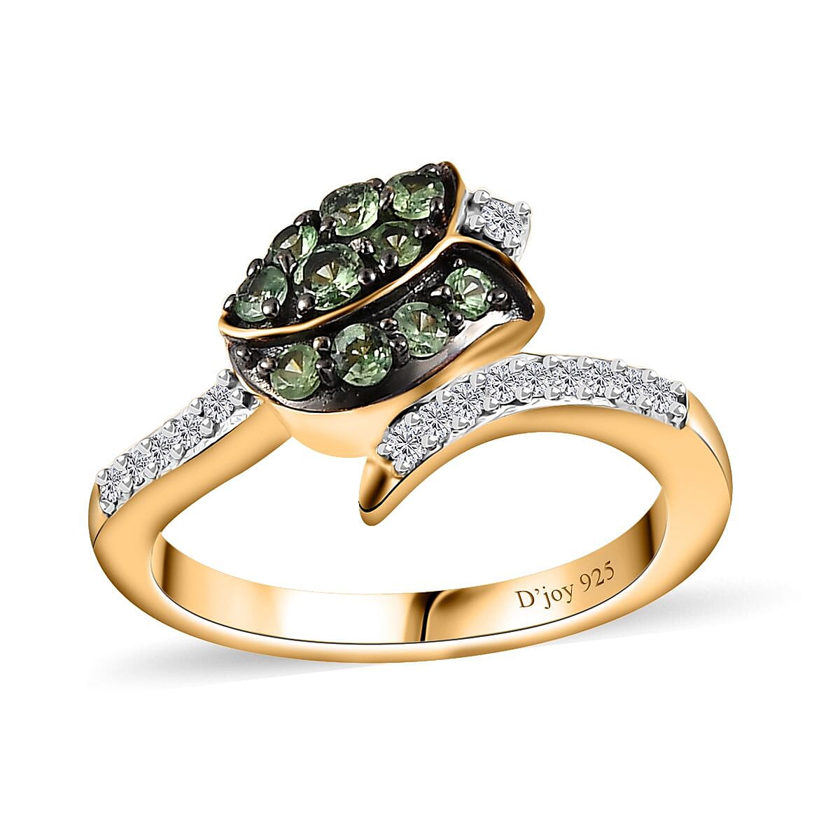 Brazilian Mint Garnet and Moissanite Tulip Flower Ring in 18K Vermeil Yellow Gold Over Sterling Silver (Size 5.0) 0.60 ctw image number 0