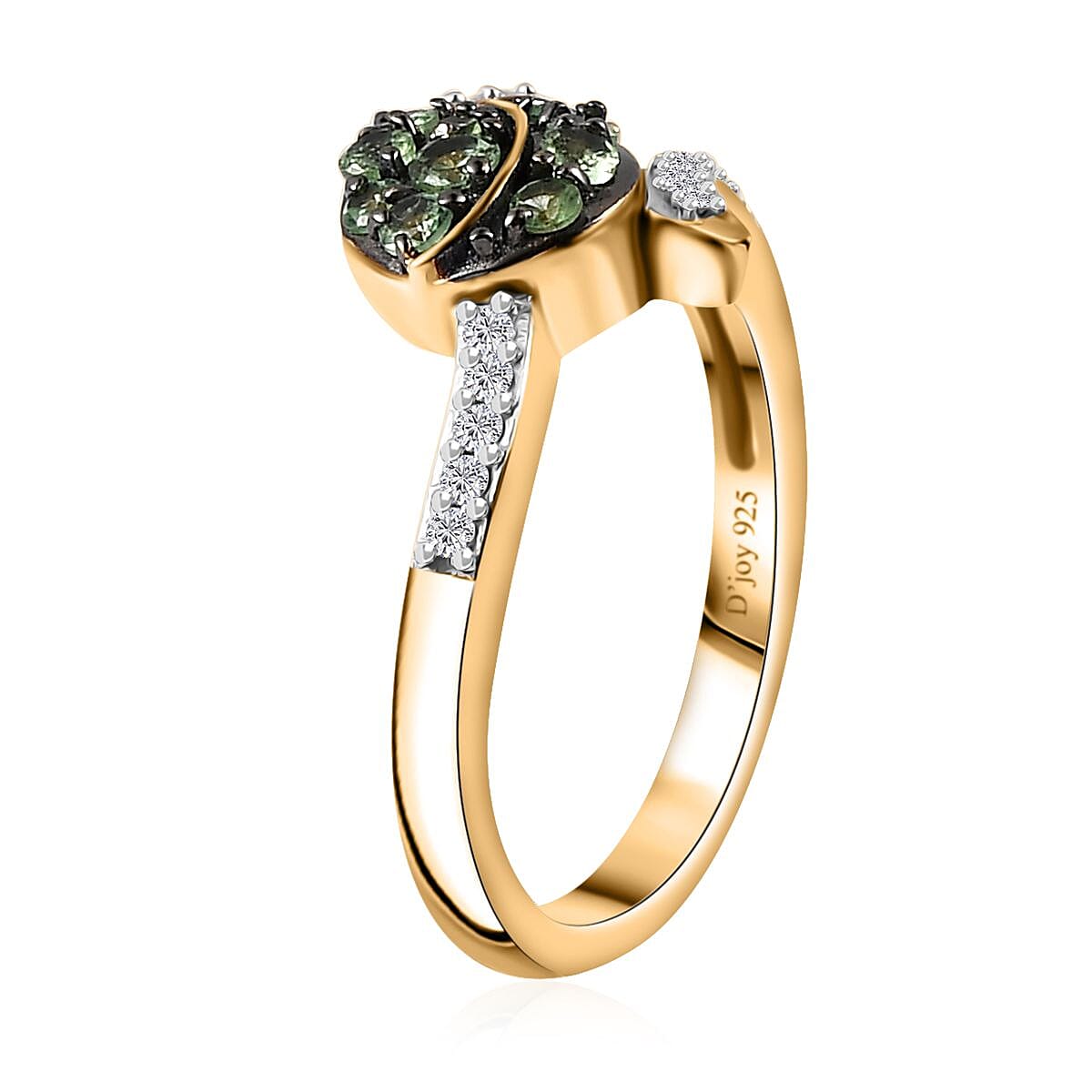 Brazilian Mint Garnet and Moissanite Tulip Flower Ring in 18K Vermeil Yellow Gold Over Sterling Silver (Size 5.0) 0.60 ctw image number 3