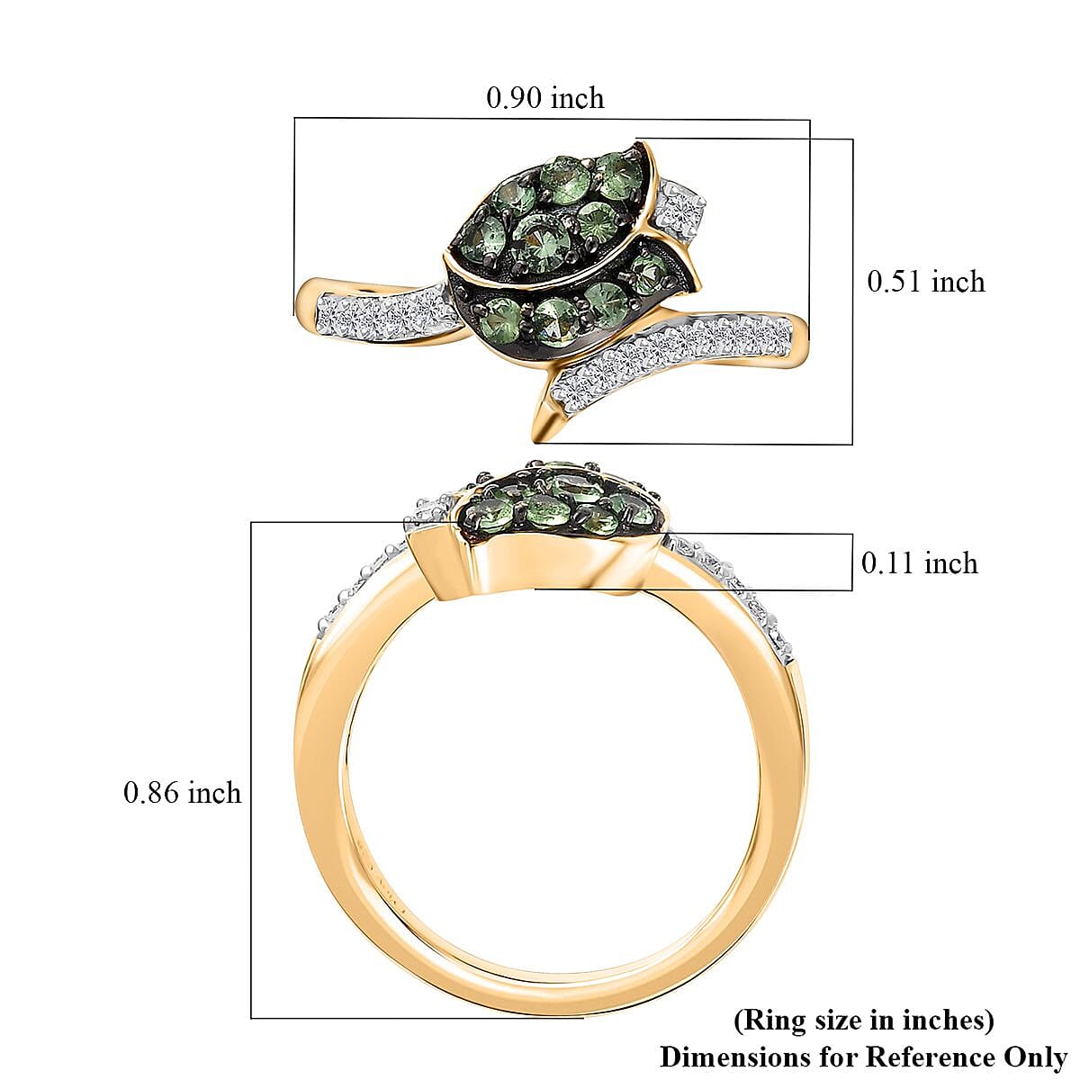Brazilian Mint Garnet and Moissanite Tulip Flower Ring in 18K Vermeil Yellow Gold Over Sterling Silver (Size 5.0) 0.60 ctw