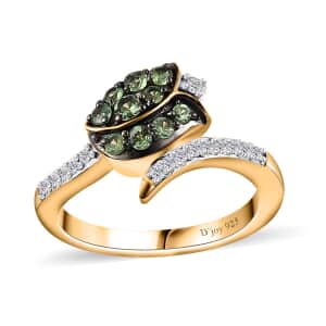 Brazilian Mint Garnet and Moissanite Tulip Flower Ring in 18K Vermeil Yellow Gold Over Sterling Silver (Size 7.0) 0.60 ctw