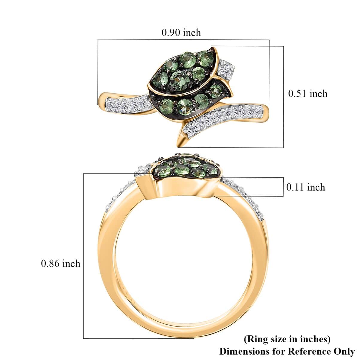 Brazilian Mint Garnet and Moissanite Tulip Flower Ring in 18K Vermeil Yellow Gold Over Sterling Silver (Size 7.0) 0.60 ctw image number 5