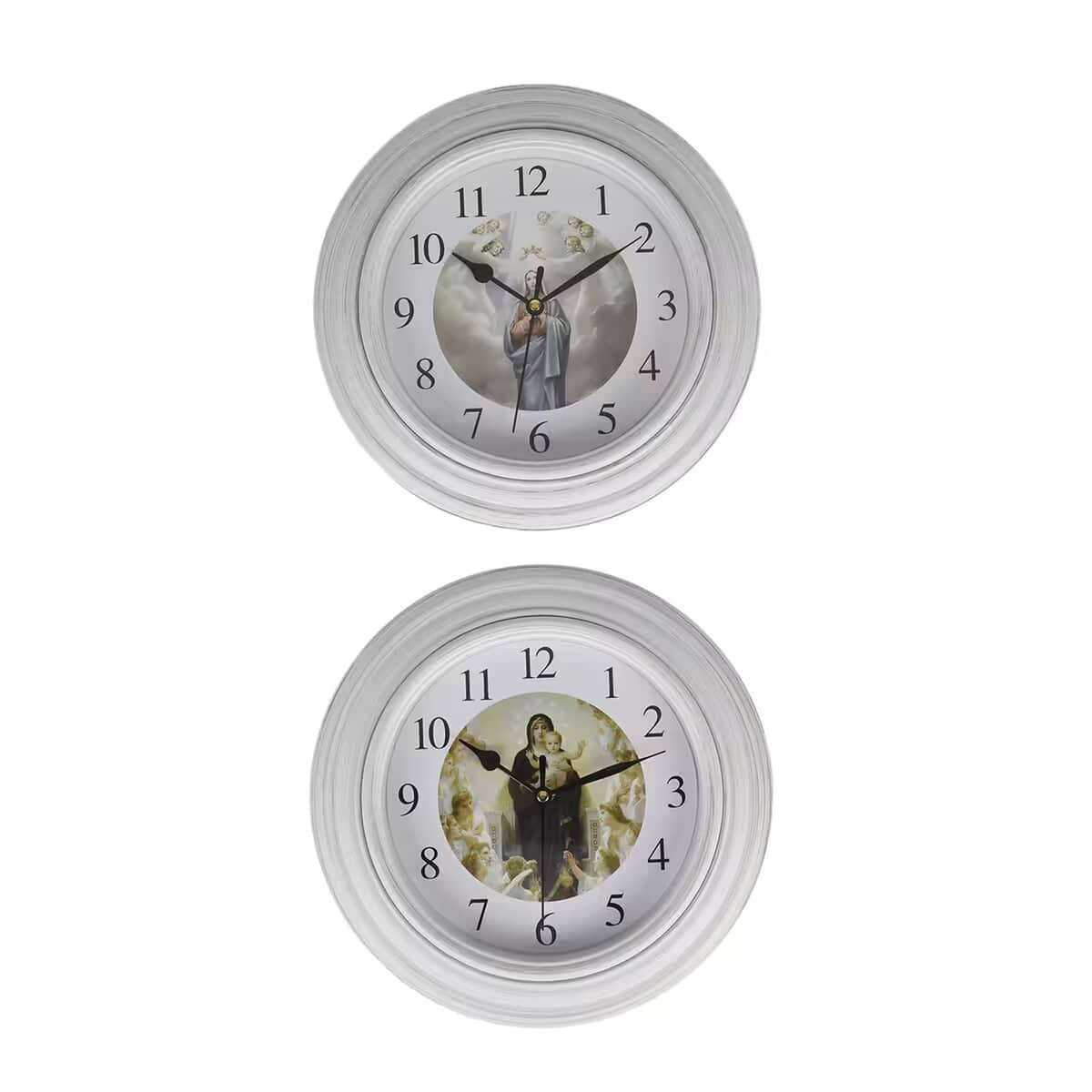 Set of 2, White Jesus Wall Clock - 1 AA Battery Not Include image number 0