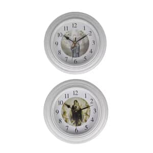 Set of 2, White Jesus Wall Clock - 1 AA Battery Not Include