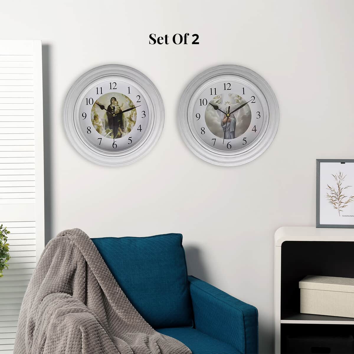 Set of 2, White Jesus Wall Clock - 1 AA Battery Not Include image number 1