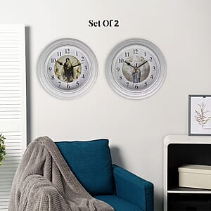Set of 2, White Jesus Wall Clock - 1 AA Battery Not Include