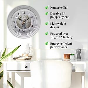 Set of 2, White Jesus Wall Clock - 1 AA Battery Not Include