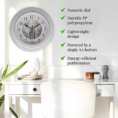 Set of 2, White Jesus Wall Clock - 1 AA Battery Not Include