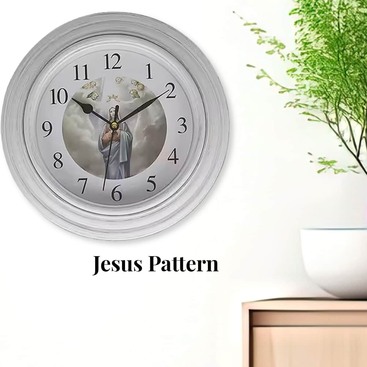 Set of 2, White Jesus Wall Clock - 1 AA Battery Not Include image number 3