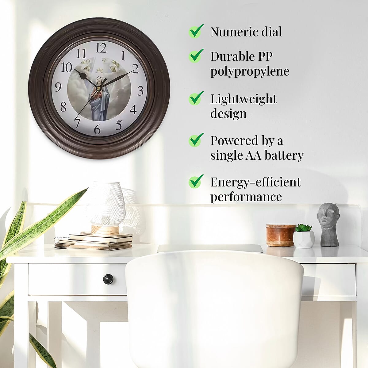 Set of 2, Brown Jesus Wall Clock - 1 AA Battery Not Include image number 2