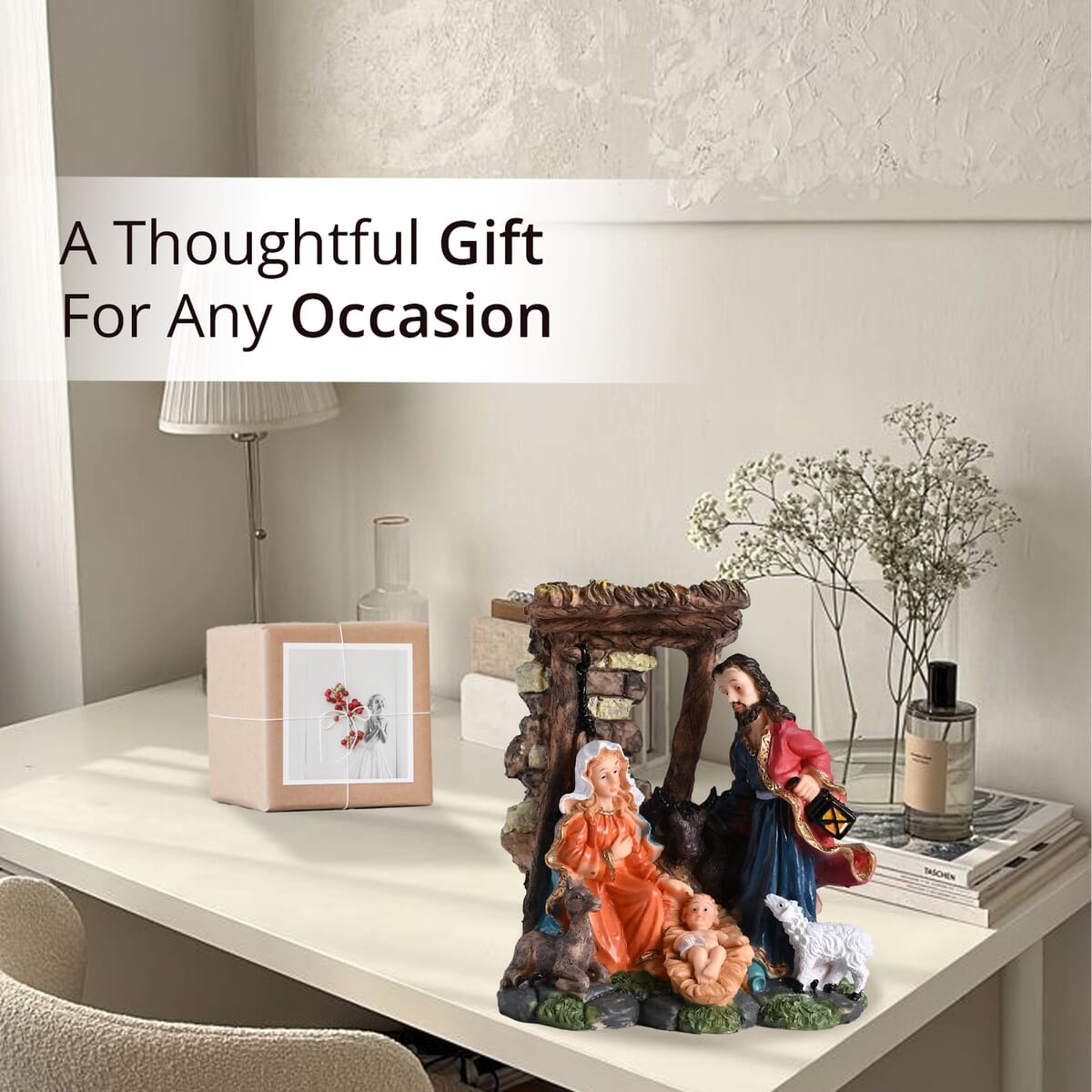 Holy Family and Lamb Statue Religious Ornament image number 5