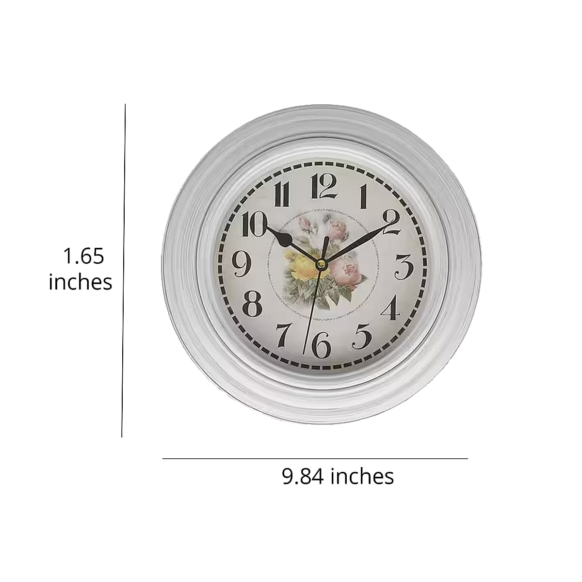 Set of 2, White Rose Print Wall Clock - 1 AA Battery Not Include image number 5