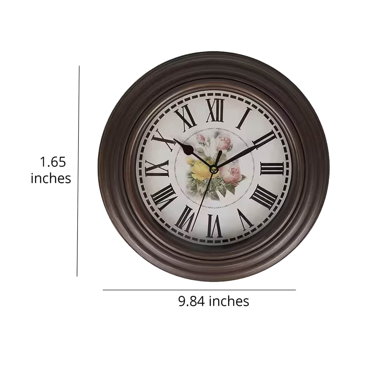 Set of 2, Brown Rose Print Wall Clock - 1 AA Battery Not Include image number 5