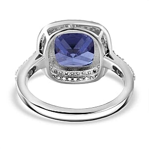 Simulated Blue and White Diamond 9.62 ctw Ring in Rhodium Over Sterling Silver (Size 10)